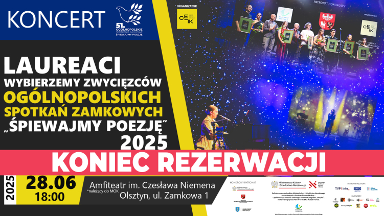 28.06.2026 g. 18:00 - KONCERT LAUREATÓW 2025 OGÓLNOPOLSKICH SPOTKAŃ ZAMKOWYCH "ŚPIEWAJMY POEZJĘ" 2025