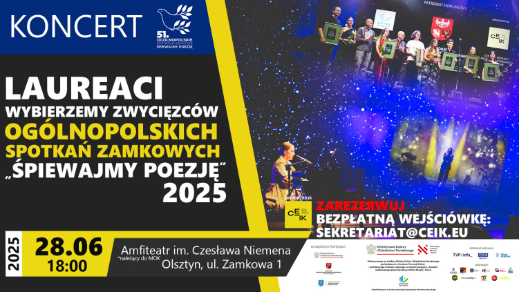 28.06.2026 g. 18:00 - KONCERT LAUREATÓW 2025 OGÓLNOPOLSKICH SPOTKAŃ ZAMKOWYCH "ŚPIEWAJMY POEZJĘ" 2025